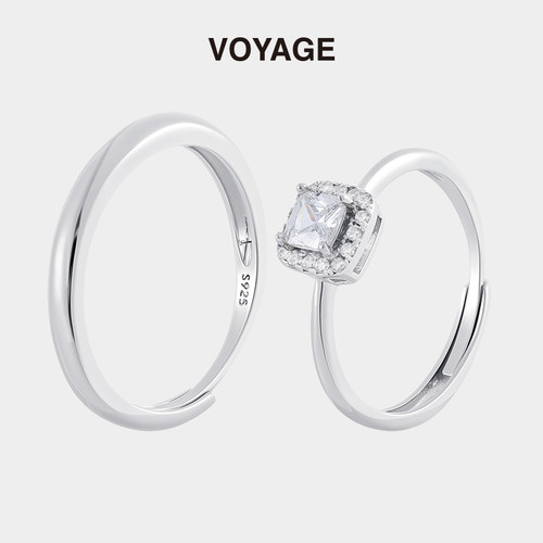 小方糖纯银情侣对戒女男订婚戒指