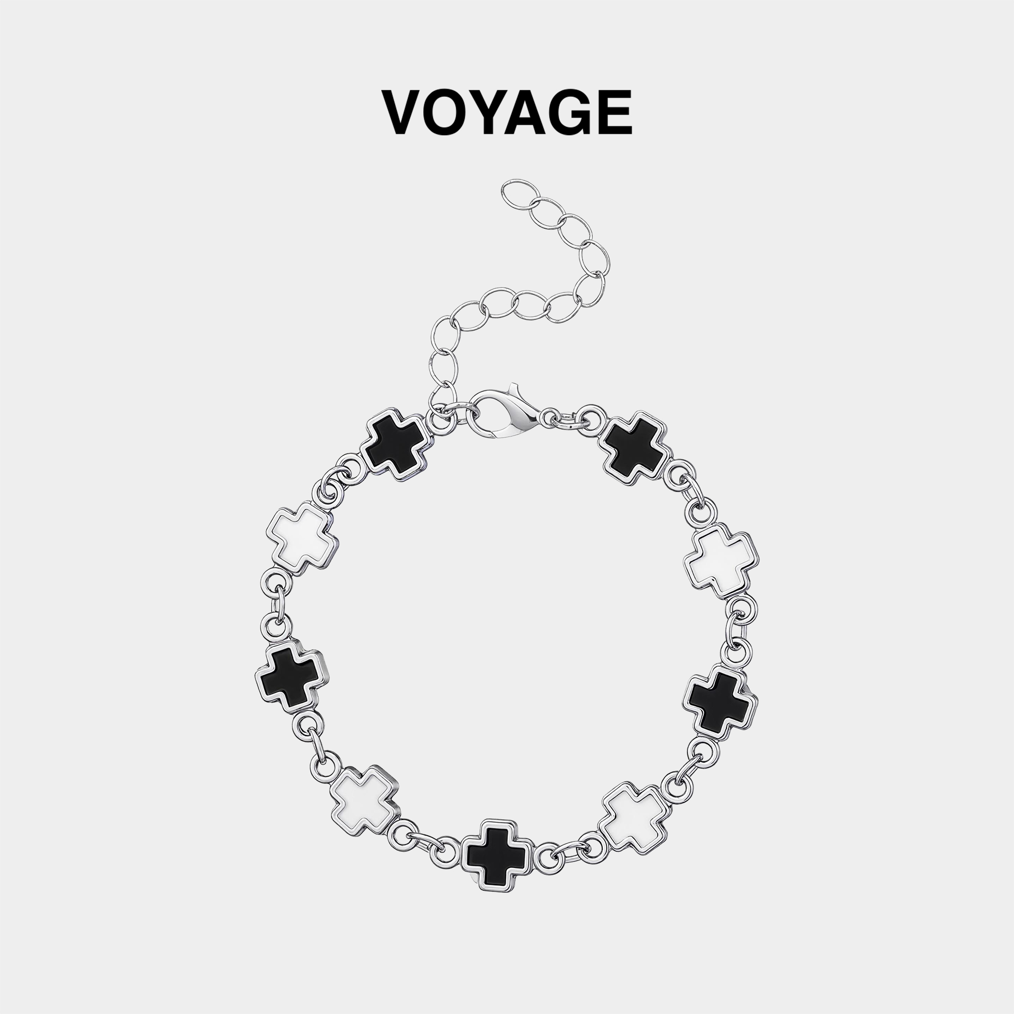 黑白拼接十字架手链男款男士手饰