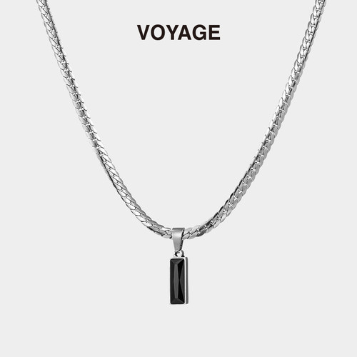 VOYAGE钛钢简约黑锆石蛇骨项链