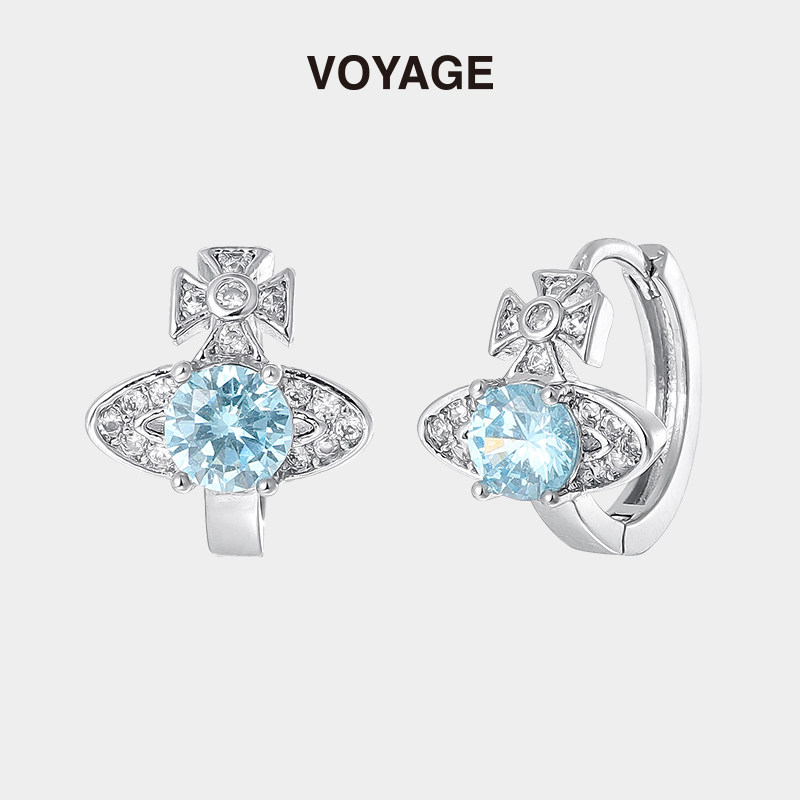 蓝色土星锆石耳环女轻奢小众设计圈圈耳扣高级感耳圈酷帅耳钉耳饰,饰品/流行首饰/时尚饰品新,耳环,淘宝优惠券,粉丝福利购,淘宝优惠卷