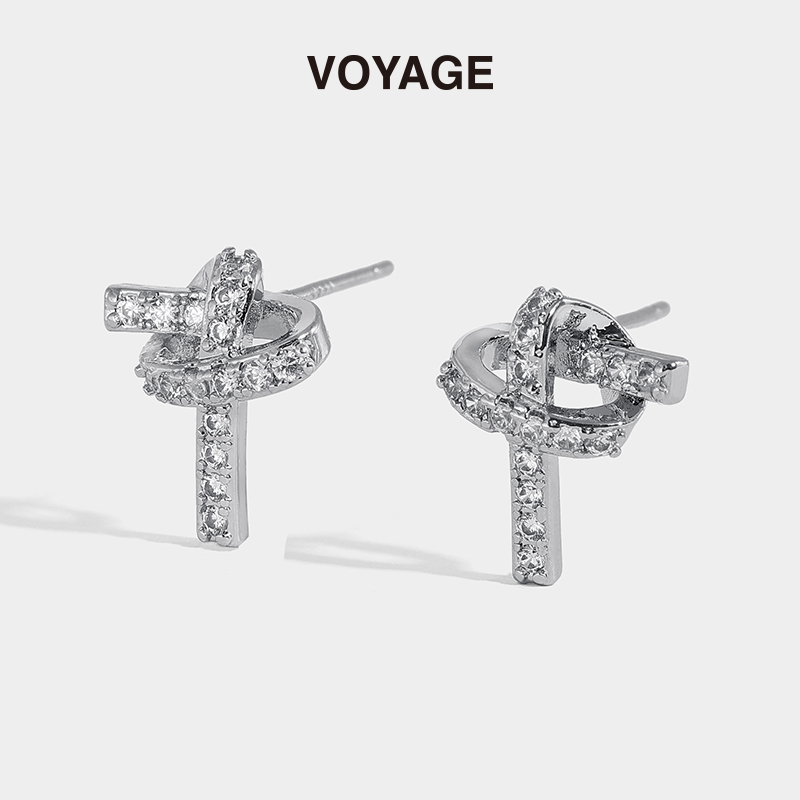 轻奢小众设计感绳结锆石耳钉独特