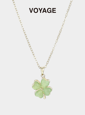 绿色四叶草树脂吊坠项链配饰女轻奢小众简约高级感精致锁骨链夏天