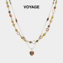 美拉德爱心虎眼石吊坠项链女款 钛钢串珠毛衣链叠戴锁骨链秋冬配饰