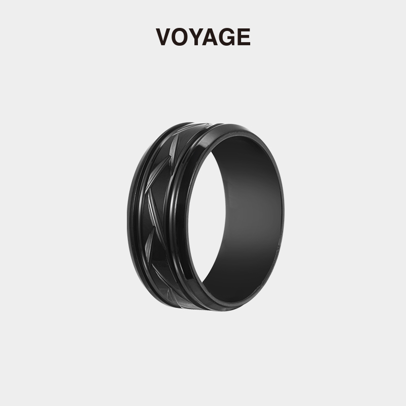 VOYAGE钛钢不掉色黑色男生戒指