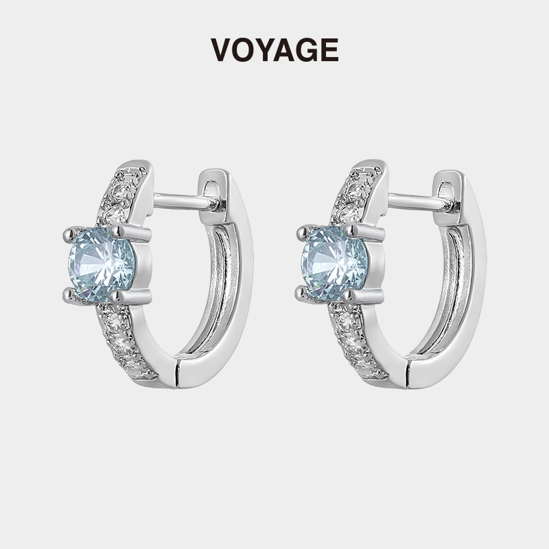 海蓝色锆石直针耳钉耳饰耳扣配饰