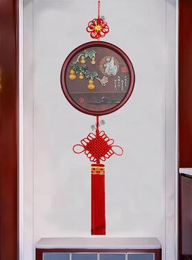 实木中国结新款桃木玉石中国结大号中式客厅挂件玄关墙面装饰品乔