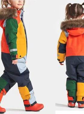 小孩滑雪服儿童滑雪服户外单双板夜光滑雪服防风防水保暖棉服男女
