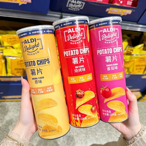 奥乐齐 ALDI 薯片 番茄味 原味 烧烤味 104g 大罐 零食代购