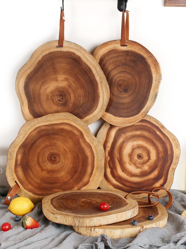 四夕郎圆形家用木砧板相思木切菜板实木茶具托盘牛扒餐盘厨房案板