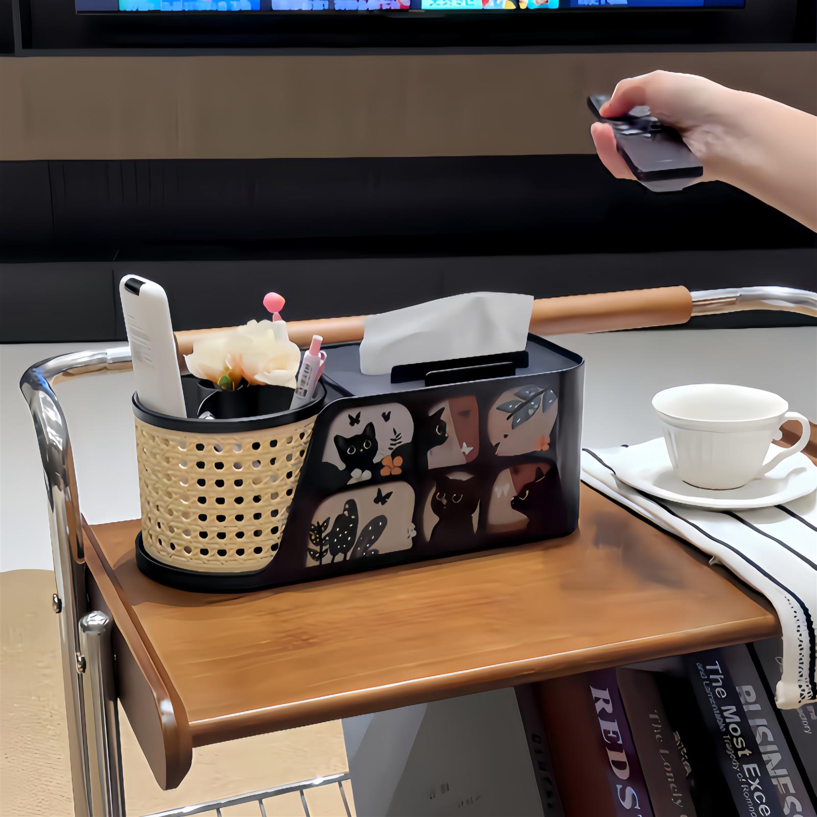 中古风桌面收纳纸巾盒家用多功能旋转置物盒客厅遥控器纸巾收纳盒
