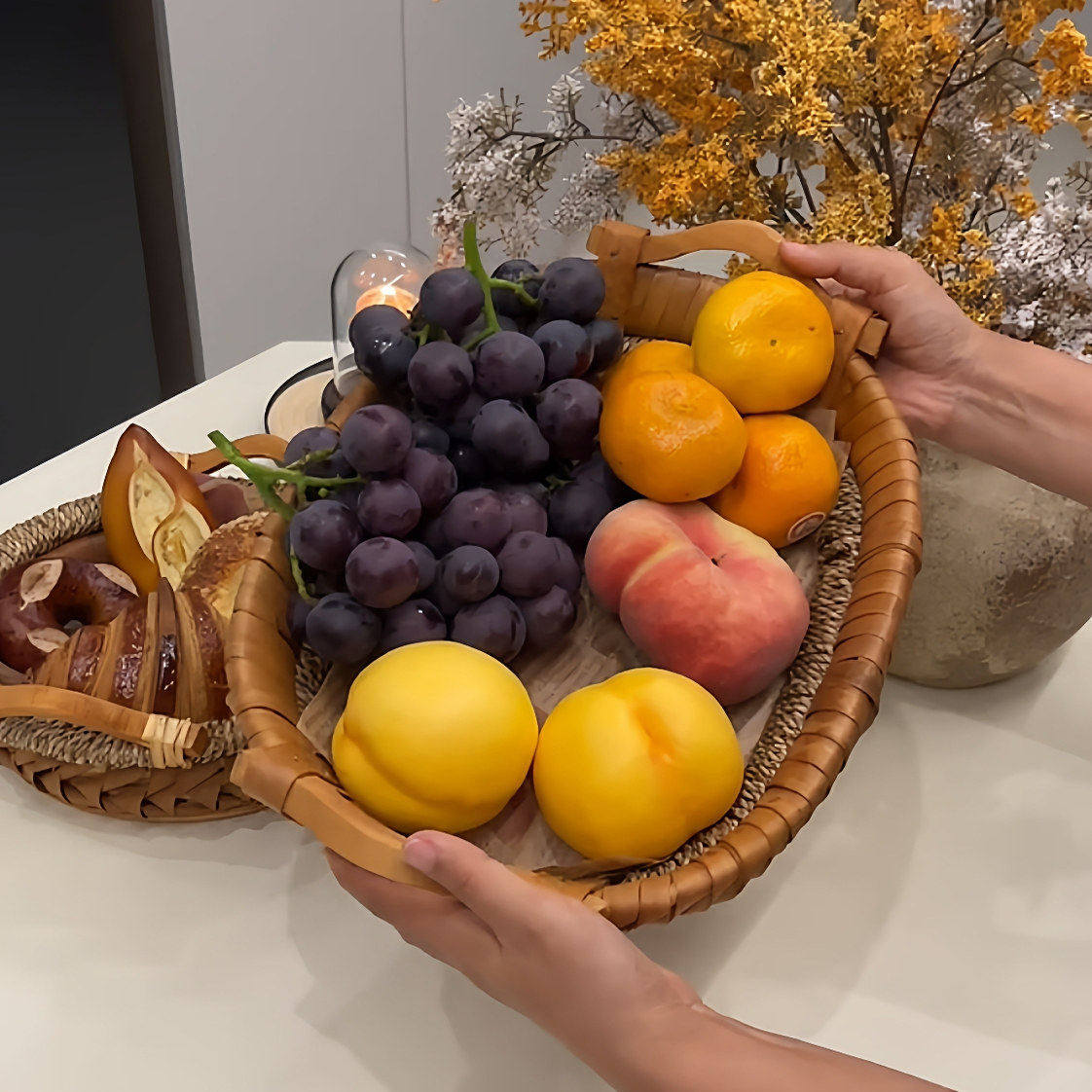 零食包糖果盘藤编收纳篮手工木编收纳篮家用厨房客厅收纳盘蔬菜,收纳整理,收纳筐,淘宝优惠券,粉丝福利购,淘宝优惠卷