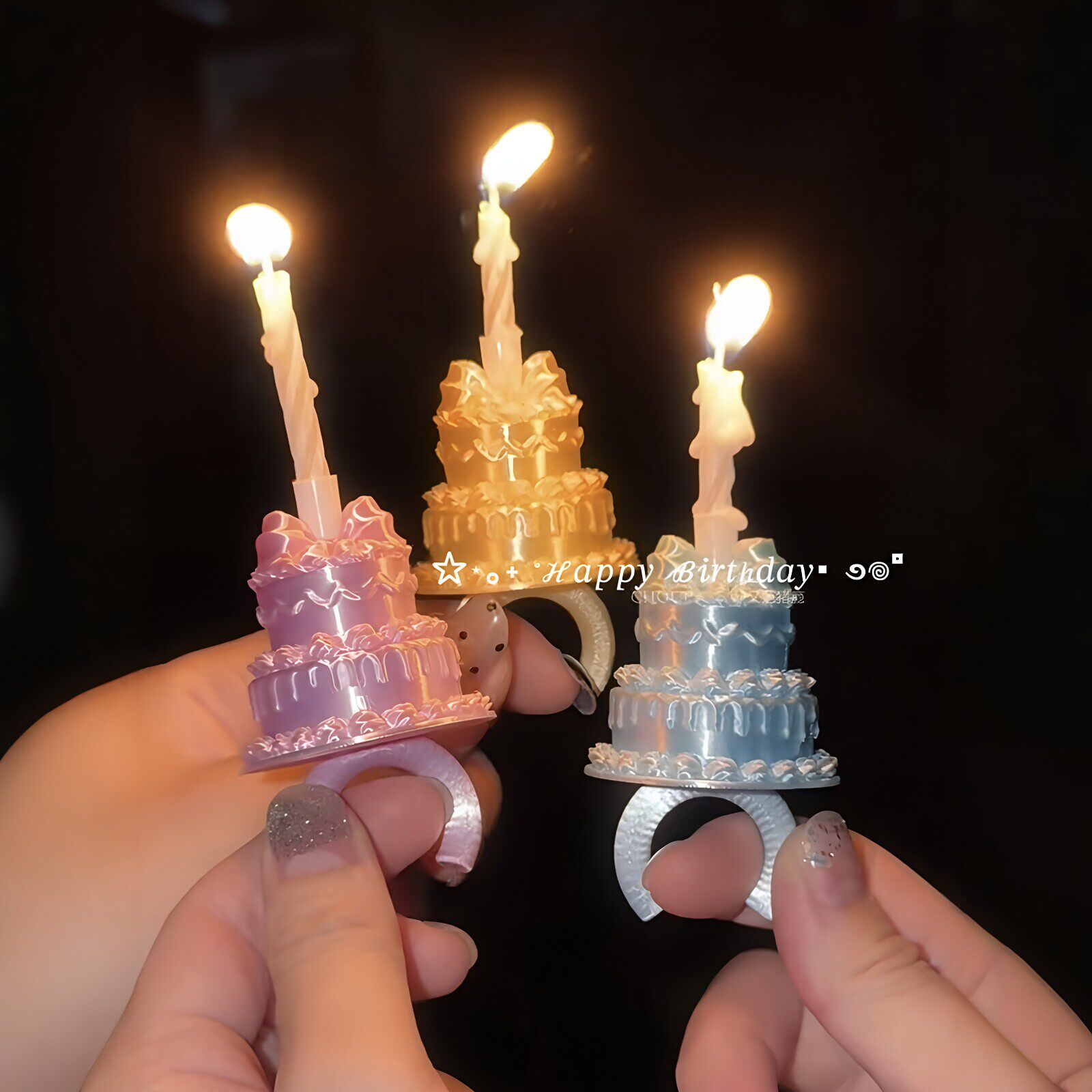 蜡烛蛋糕戒指生日拍照仪式感出片神器氛围感可调大小手饰超有意义