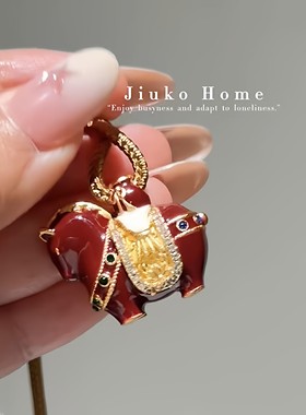 本命年红珐琅小马毛衣链送女友