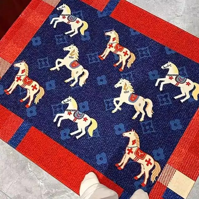 2026新款骏马锦簇入户门地垫卫生间防滑脚垫耐磨耐脏门垫圈绒地垫