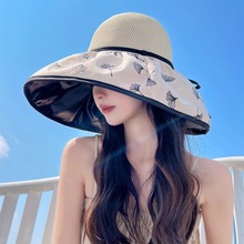 2025新款黑胶遮阳防晒百搭太阳帽女可折叠夏季时尚大帽檐渔夫帽子