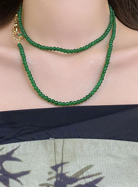 新中式长款绿色琉璃项链锁骨链