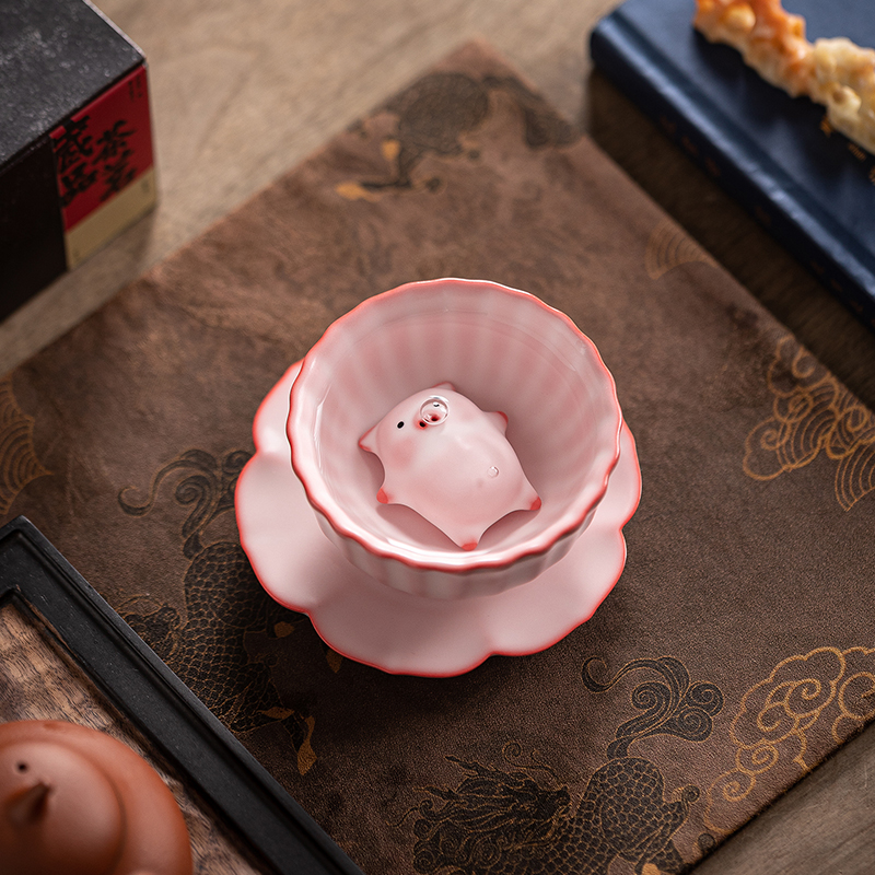 猪油冻躺平猪汝窑茶杯