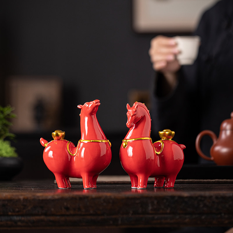 瓷山造物陶瓷生肖红色马招财摆件居客厅马到成功酒柜桌面办公室,家居饰品,桌面摆件,淘宝优惠券,粉丝福利购,淘宝优惠卷