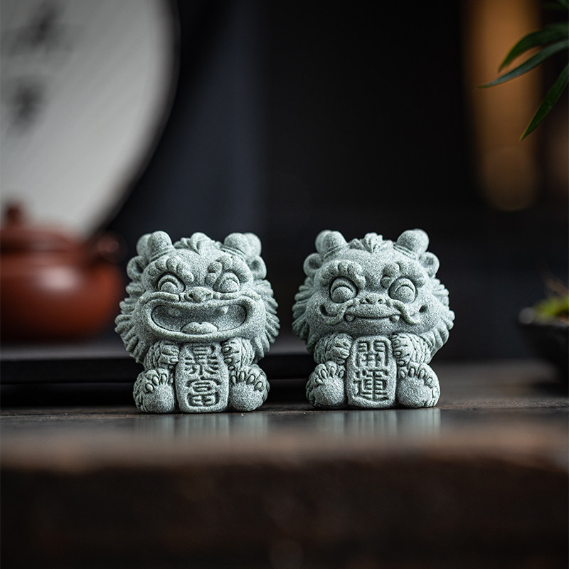 国潮风青砂石开运暴富兽瑞兽麒麟可爱摆件鱼缸造景园艺盆栽装饰品,家居饰品,装饰摆件,淘宝优惠券,粉丝福利购,淘宝优惠卷