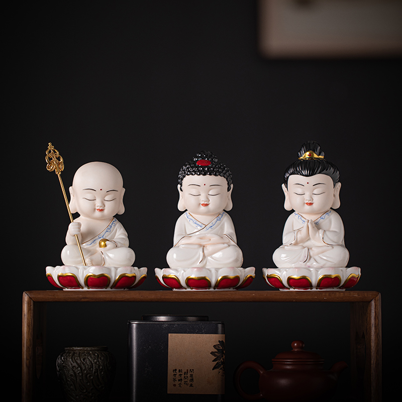 禅意中式陶瓷三圣如来观音地藏桌面小摆件创意家居客厅家用装饰品