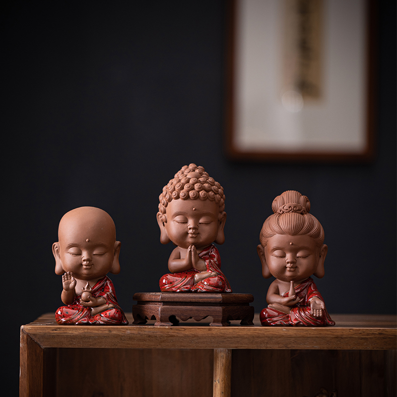 陶瓷娑婆三圣小如来观音地藏人物禅意摆件佛系客厅茶室桌面装饰品