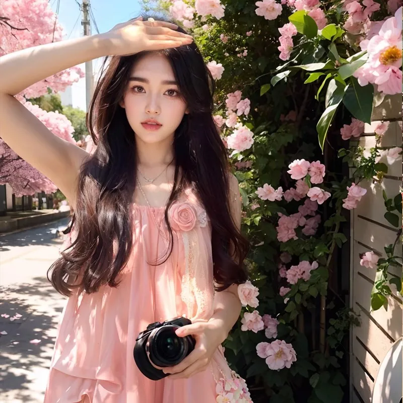 薄荷曼波风法式粉色吊带连衣裙女春夏多巴胺三亚海边度假沙滩长裙