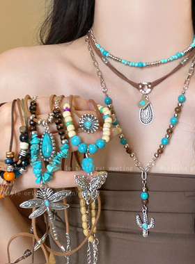 民族风多层蝴蝶串珠项链