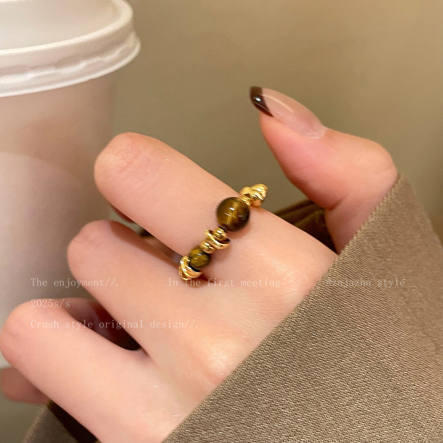金芒曜目！复古虎眼石美拉德戒指女小众设计高级感食指戒秋冬指环