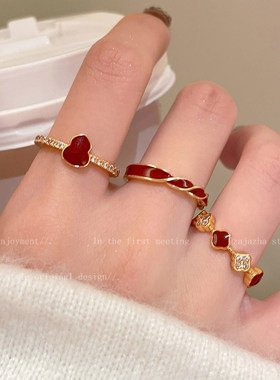 新中式红色葫芦戒指女
