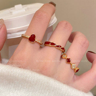 新中式红色葫芦戒指女款小众设计感开口食指戒独特新年高级感指环