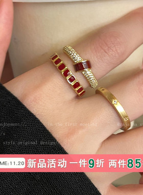 安可拉红色开口戒指女秋冬2025新款叠戴食指戒小众设计高级感指环