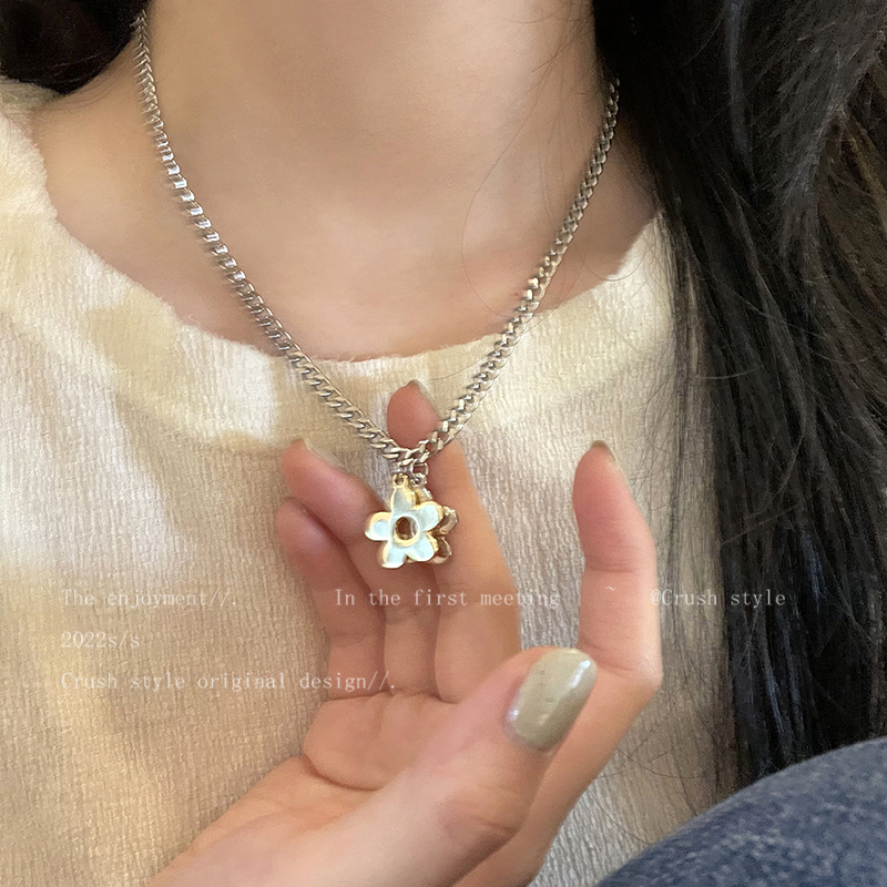 花朵古巴钛钢项链女潮
