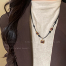 虎眼石吊坠长款 饰毛衣链复古百搭配饰 项链女秋冬中古轻奢高级感装