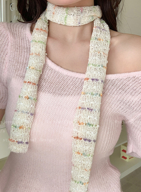 多巴胺彩色细窄围巾女甜美氛围感辣妹风长条领巾韩系小众设计丝巾