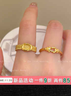 金色马蹄扣开口戒指女