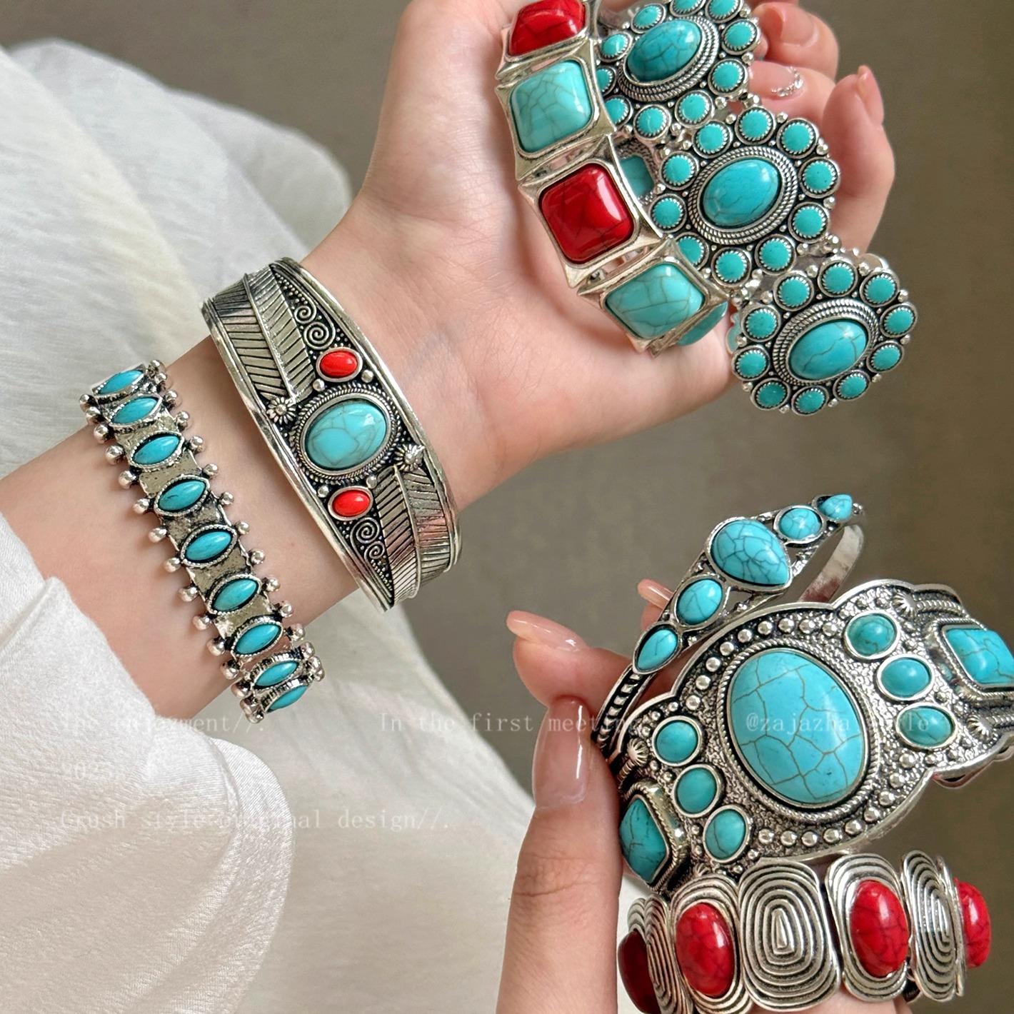 拒绝单调~复古做旧绿松石手镯