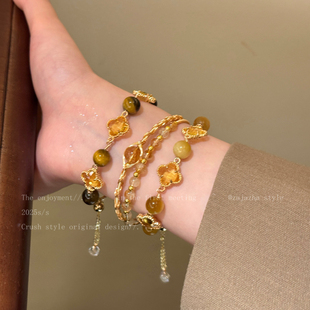 气质千金 金色虎眼石五花手链女高级感轻奢大气叠戴手镯闺蜜手饰
