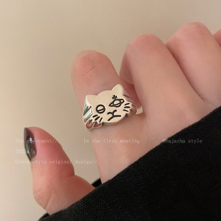 2026新款创意猫咪土星戒指女小众设计可爱卡通食指戒百搭独特指环