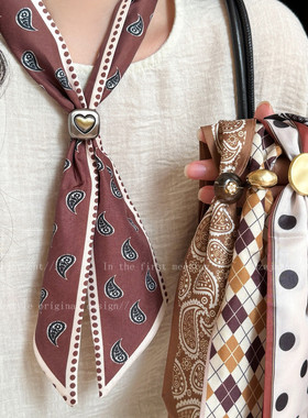 复古波点腰果花丝巾项链女法式