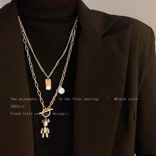 小熊铭牌ot扣吊坠项链