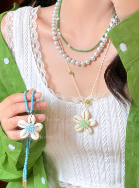 出游适配~海边度假风贝壳花朵女款项链锁骨链夏天配裙子颈链配饰