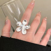 法式 气质食指戒开口可调节指环 时尚 温柔 哑银拉丝花朵戒指女个性
