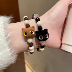 天然石小猫串珠手链女高颜值学生党手串轻奢小众高级情侣陶瓷手饰