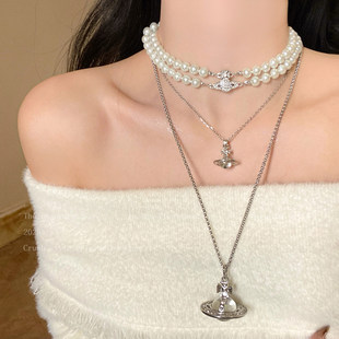 新年西太后立体土星项链女2026新款轻奢高级感锁骨链时尚叠戴配饰