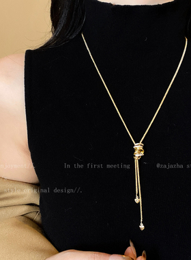 金色缠绕丝带长款项链女秋冬