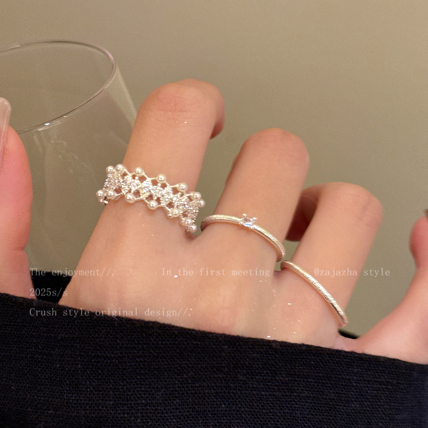 蕾丝花边珍珠戒指女轻