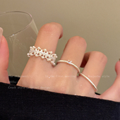 指尖芭蕾 蕾丝花边珍珠戒指女轻奢小众设计感食指戒简约叠戴指环