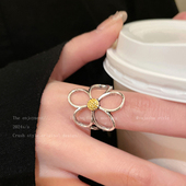 复古雏菊花朵戒指女叠戴小众设计夸张食指戒高级感粗胖手大号配饰