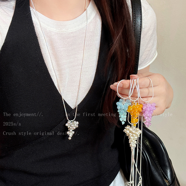 欧尼同款葡萄串珠项链女款韩系ins日常百搭锁骨链长款可调节配饰