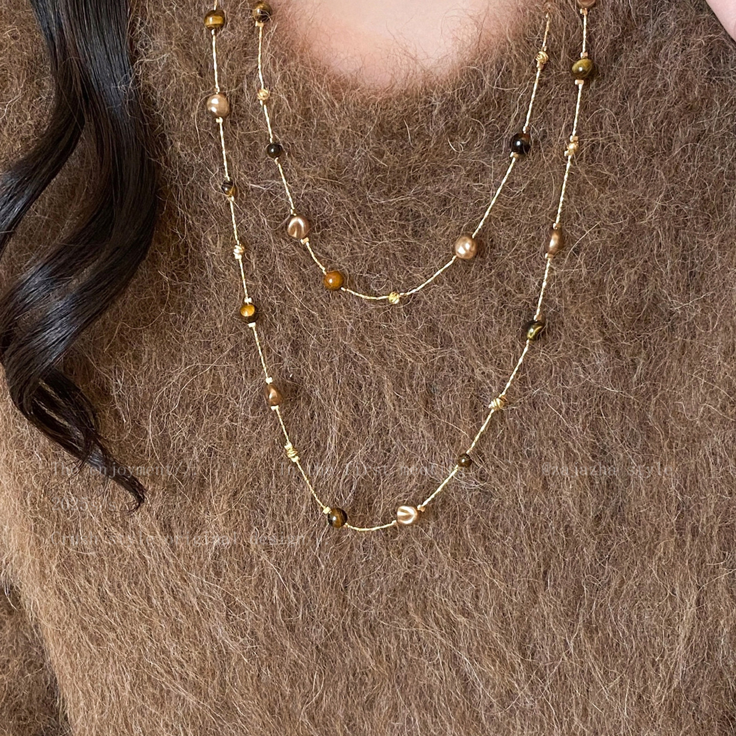 美拉德虎眼石珍珠项链女款秋冬